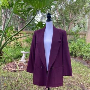 Vintage 100% wool plum wine color blazer jacket with pockets. By Requirements